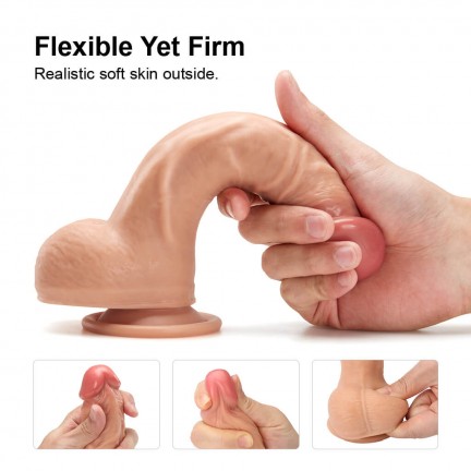 Фаллоимитатор на присоске с мошонкой телесный Dual-Layered Silicone Dildo 22 см